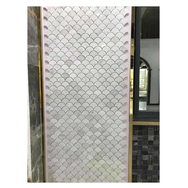 Gạch khảm xương cá cẩm thạch Carrara trắng hiện đại cao cấp
