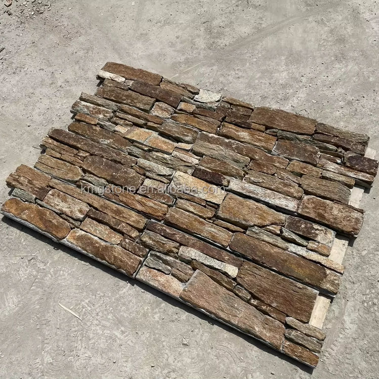 Khối Đá Ốp Tường Ngoại Thất Bền Bỉ Kháng Axit, Hoàn Thiện Quartzite Tự Nhiên, Vân Thạch Anh Gỉ Sét Hiện Đại