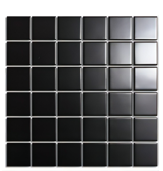 Gạch khảm men đen mờ 48x48mm gắn lưới, dùng cho nhà bếp và phòng tắm