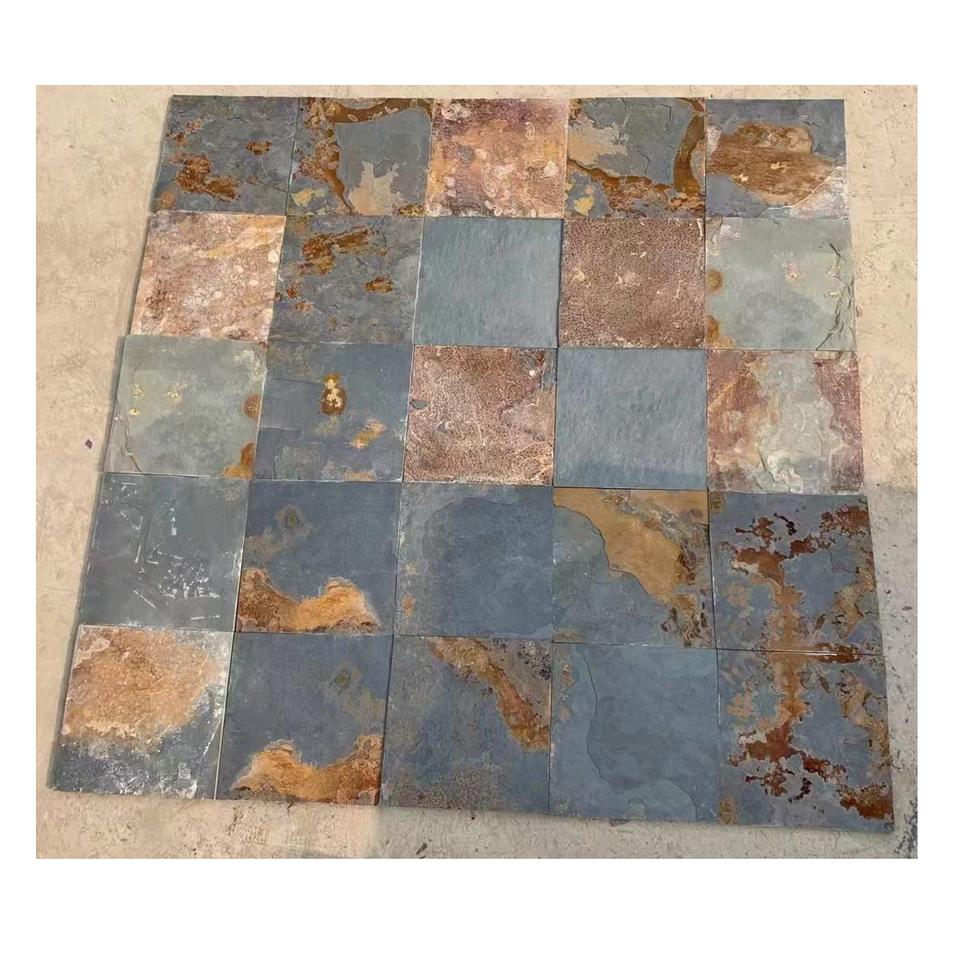 Gạch lát sàn và tường nhà tắm đá phiến rustic trong nhà