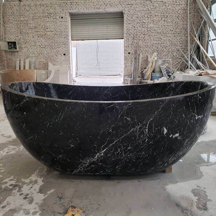 Bồn tắm đá cẩm thạch đen tự nhiên hình oval độc lập