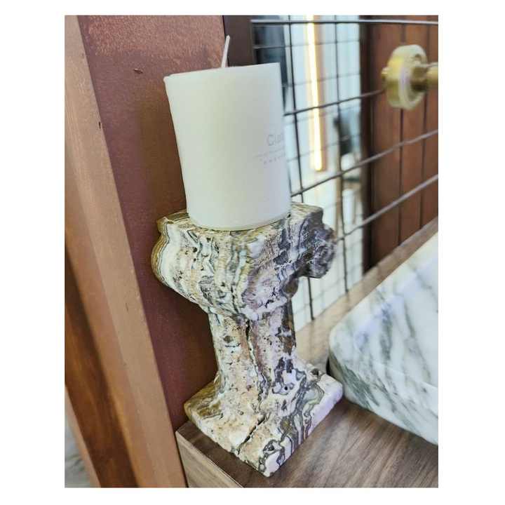 Đế nến cột đá cẩm thạch tự nhiên sang trọng cho trang trí nhà cửa