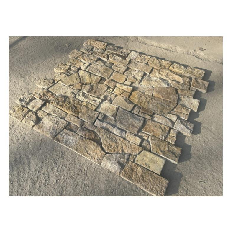 Đá ốp tường Travertine Vàng, đá trang trí ngoại thất có đế xi măng cho biệt thự