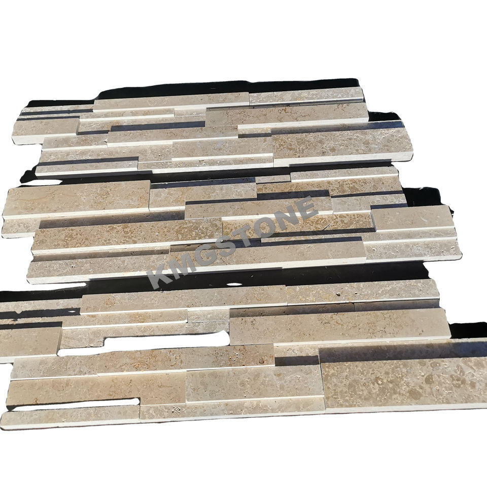 Tấm Ốp Tường 3D Đá Travertine Cẩm Thạch Màu Be Tự Nhiên Thiết Kế Đá Xếp Lớp Hiện Đại Dùng Trang Trí Ngoài Trời Kích Thước Gạch Tùy Chỉnh