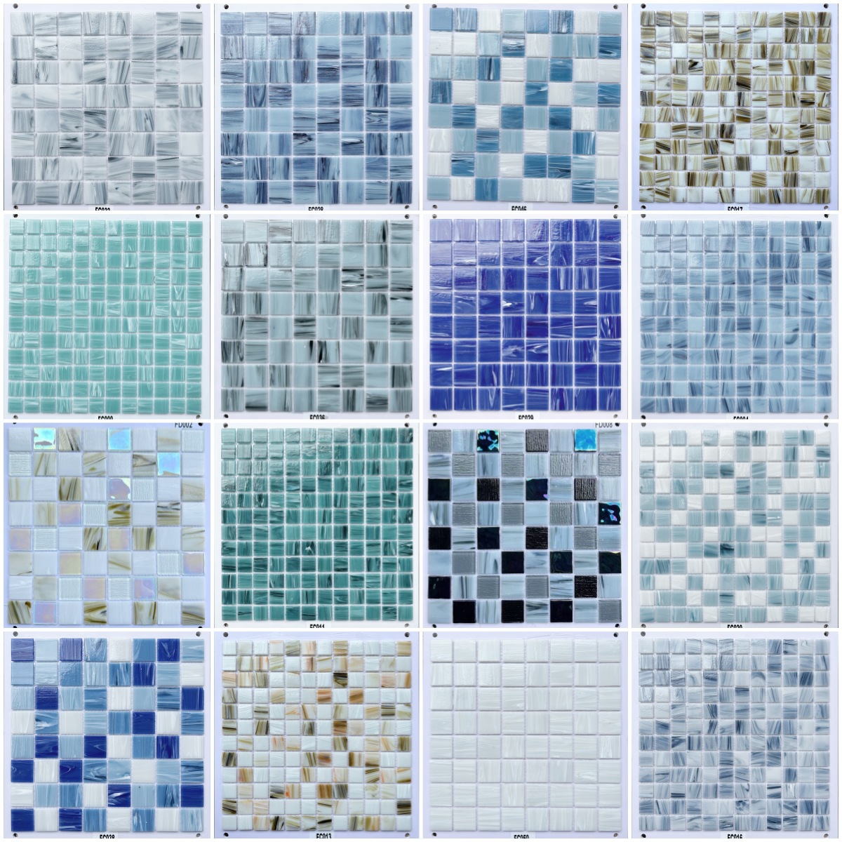 Dự án Phòng tắm Hồ bơi - Mosaic kính trang trí hồ bơi hình đám mây vẽ tay màu xanh dương