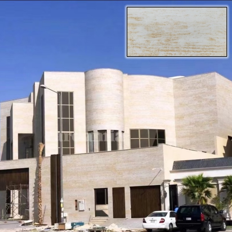 Đá Linh Hoạt Travertine Vân Mịn Trang Trí Tường Nền Trong Nhà và Ngoài Trời Dạng Mosaic, Miếng Dán Tường Linh Hoạt, Tấm Ốp Đá PU