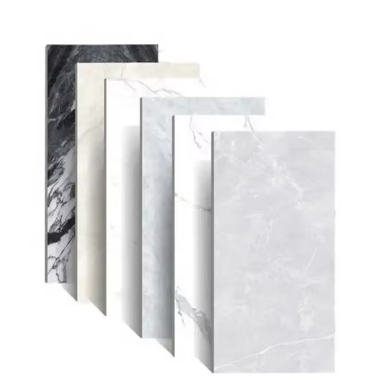 Gạch Sứ Trắng Vân Cẩm thạch Men Mờ Mộc mạc Mẫu Mới Trung Quốc 600x1200mm Viền Điểm nhấn Họa tiết Terrazzo Dùng cho Sàn và Tường Nội thất Bếp