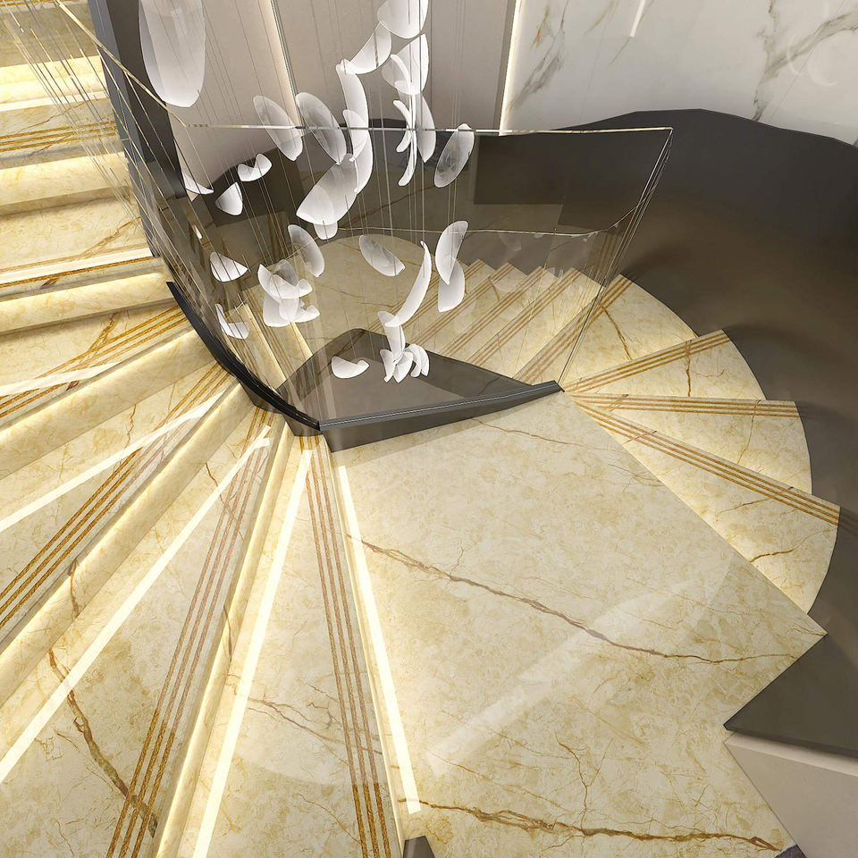 Gạch Chịu Lửa Men Đá Cẩm Thạch Đánh Bóng Mạ Vàng Cao Cấp 480x1200 Chống Trượt Thiết Kế Hiện Đại Dành Cho Bậc Cầu Thang Trong Nhà Trường Học