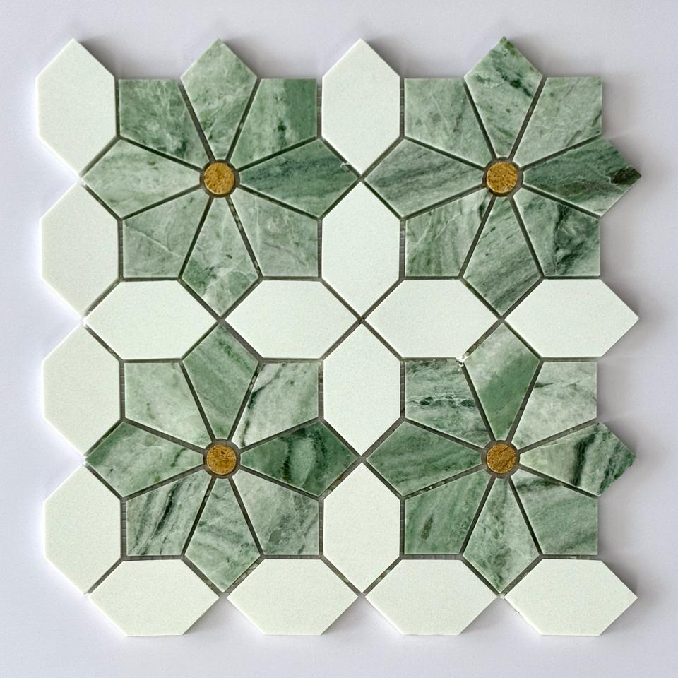 Mosaic Đá Cẩm Thạch Ghép Mảnh Hình Hoa Đá Tự Nhiên Hiện Đại Thủ Công
