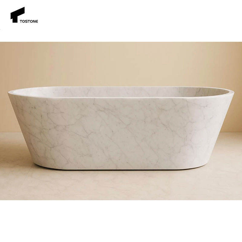 Nhà máy Tostone Bán sỉ Nội thất phòng tắm Bồn tắm đá tự nhiên hình bầu dục trắng Carrara cho trang trí phòng tắm biệt thự nhà sang trọng