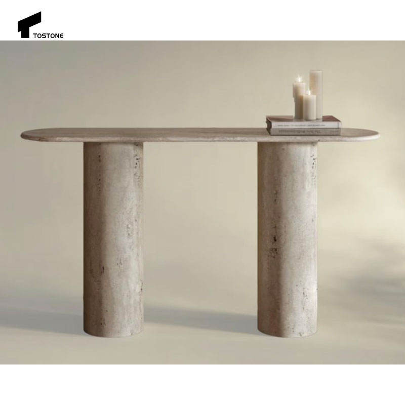 Nội thất Tostone Interiors Bàn console đá Travertine tự nhiên lối vào, trang trí phòng khách, nhà ở, biệt thự