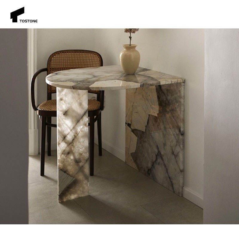 Bàn console đá cẩm thạch tự nhiên Pandora trong mờ mới sang trọng Tostone 2025