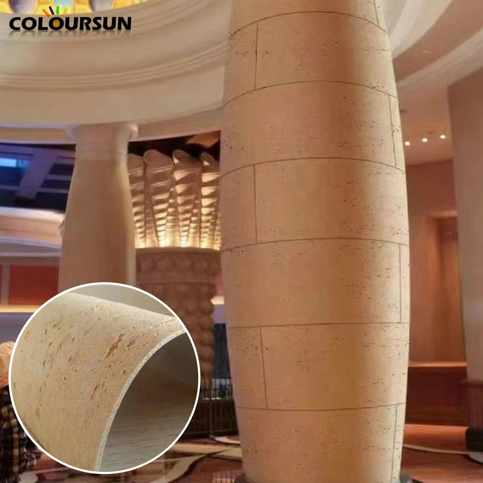 Gạch đá Travertine uốn cong tùy chỉnh, hiện đại, chống thấm, chống cháy, đá nhân tạo