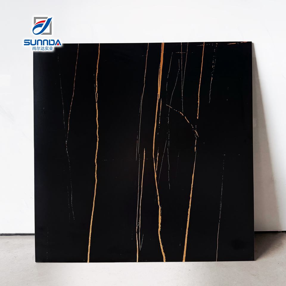 Gạch men mài mờ vân đá cẩm thạch chống trơn 60x60 80x80 màu đen vàng