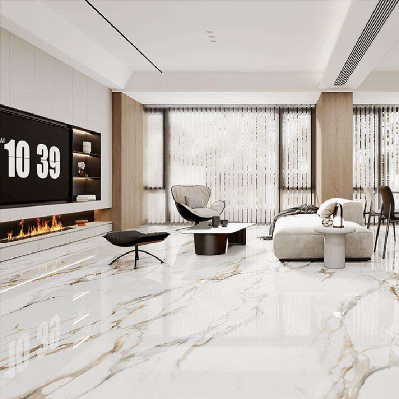 Gạch vân đá cẩm thạch đồng chất hiện đại sang trọng cho phòng khách 900x1800 chống trượt Vân Bụng Cá Vàng Cát Trắng Thiết kế Sang trọng nhẹ màu Gạch nung
