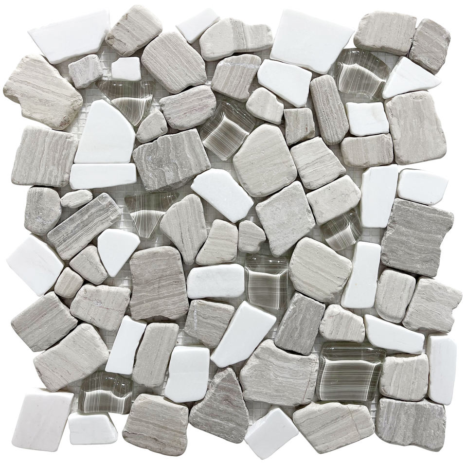 Ốp tường mảnh ghép đá hoa cương trắng xám Carrara hiện đại hình lục giác không đều 3D