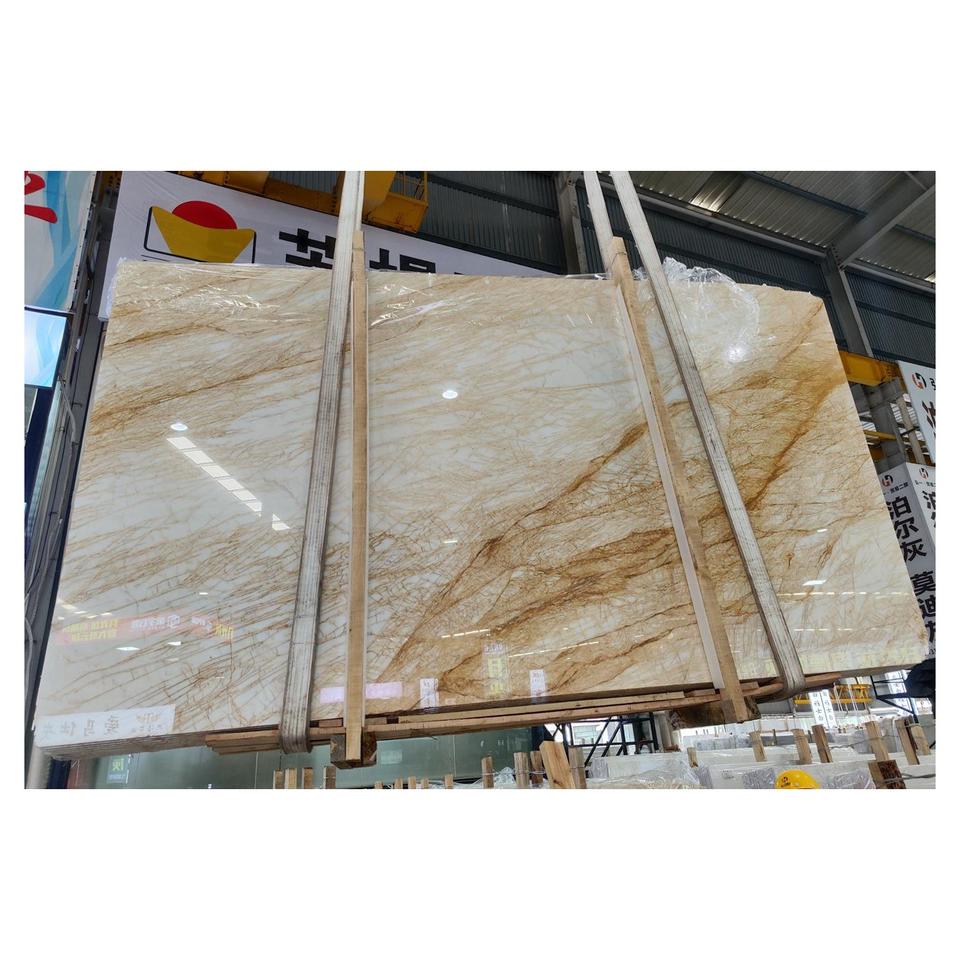 Nhà sản xuất Trung Quốc đá cẩm thạch tự nhiên cao cấp màu be, đá cẩm thạch Hy Lạp, đá cẩm thạch vân nhện màu vàng