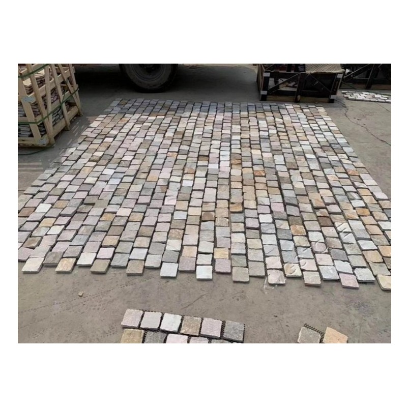 Đá Phiến Chẻ Tự Nhiên Dạng Lưới Lát Sân Kiểu Đá Cuội, Hỗn Hợp Cổ Điển Màu Cà Phê Dùng Ngoài Trời