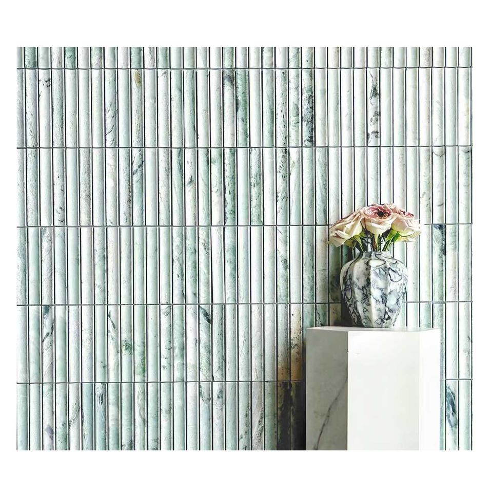 Tấm ốp tường mảng ghép đá cẩm thạch xanh lục tự nhiên dạng sóng