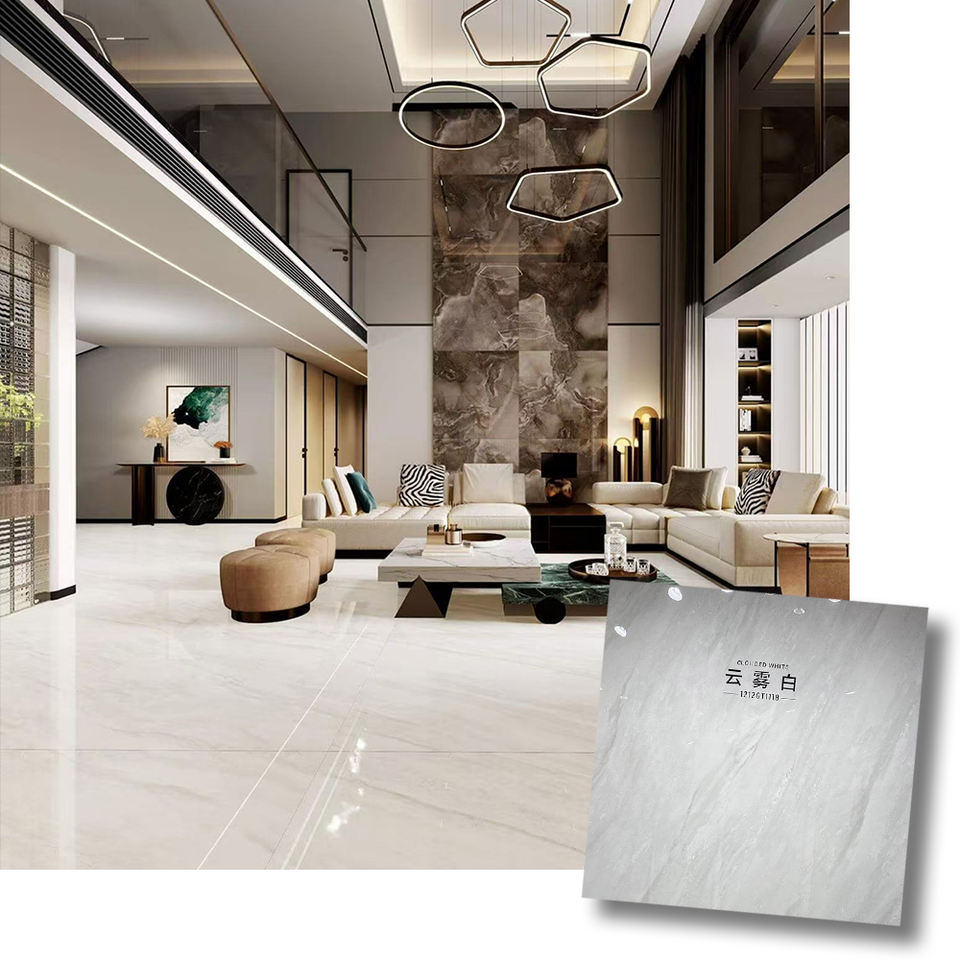 Gạch đá cẩm thạch mài bóng, chống trơn, chống mài mòn cao cấp 120x120cm màu xám cho sảnh khách sạn & biệt thự
