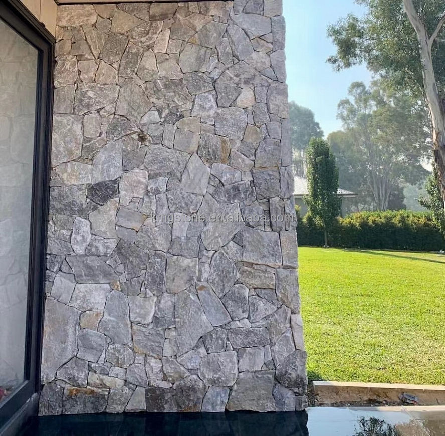 Tấm Ốp Tường Đá Thạch Anh Tự Nhiên Dạng Tự Do Rời, Màu Xanh Thô Mộc, Thiết Kế Hiện Đại, Dùng Ngoài Trời, Kháng Axit, Bề Mặt Chẻ