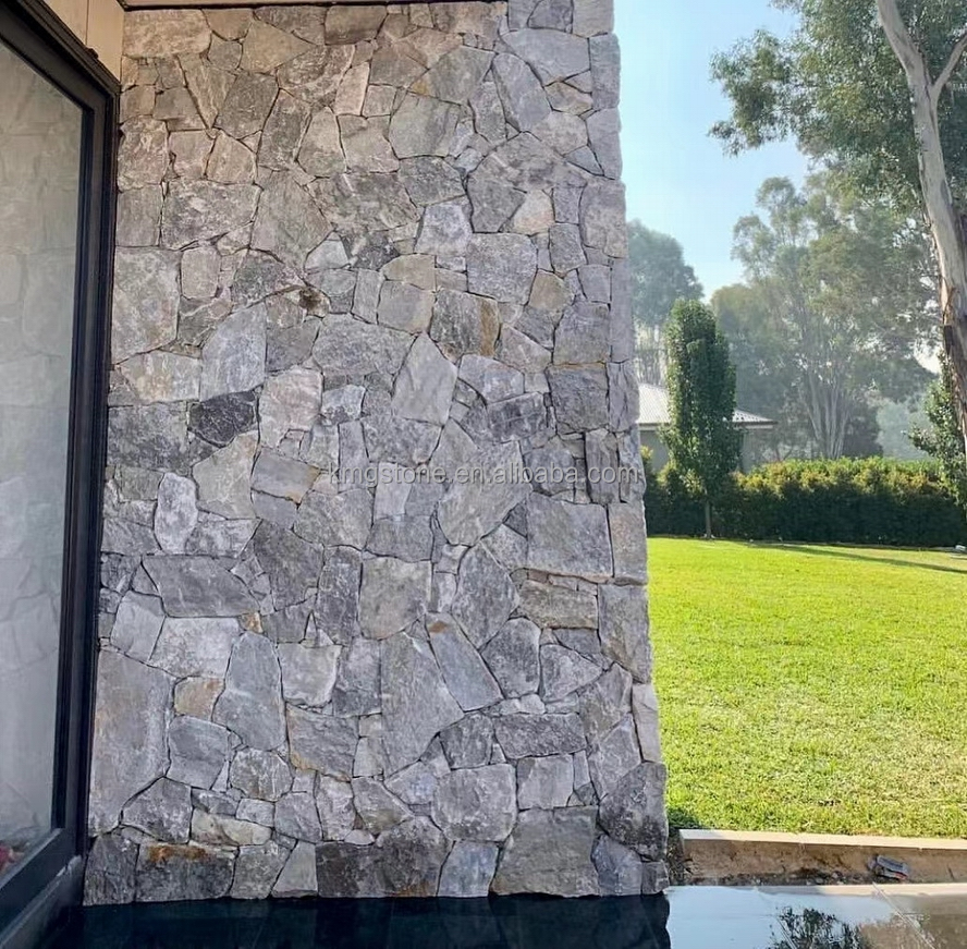 Tấm Ốp Tường Đá Thạch Anh Tự Nhiên Dạng Tự Do Rời, Màu Xanh Thô Mộc, Thiết Kế Hiện Đại, Dùng Ngoài Trời, Kháng Axit, Bề Mặt Chẻ