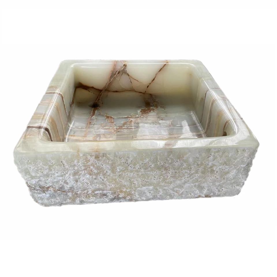 Chậu rửa mặt đá cẩm thạch Onyx trắng tự nhiên thủ công thiết kế sang trọng