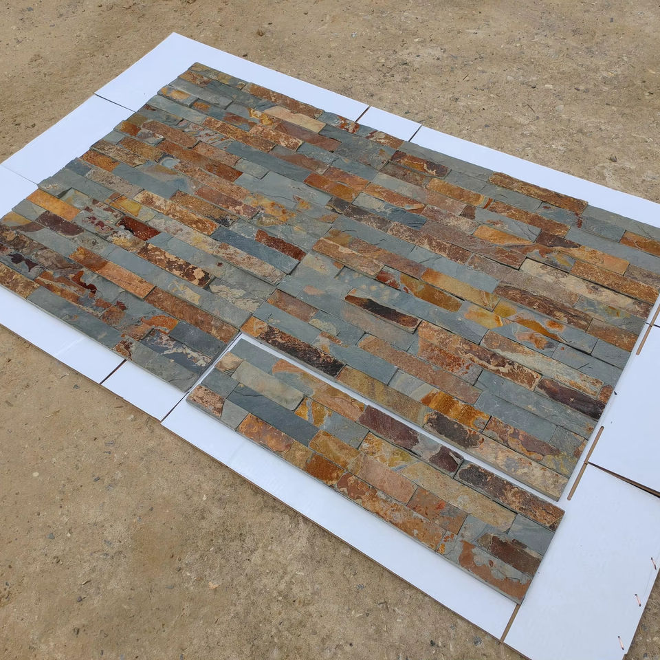 Tấm ốp tường đá văn hóa đá phiến gỉ sét, gạch đá phiến ngoại thất hình vuông tùy chỉnh hiện đại, đá phiến tự nhiên kháng ăn mòn axit.