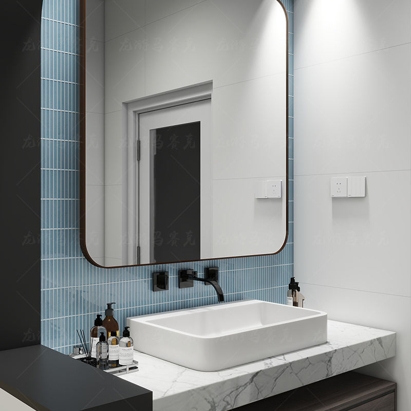 Gạch ốp phào chân tường bồn rửa chén thiết kế hiện đại, dạng mosaic gạch dài mỏng, dùng cho tường cong và trụ cột bọc, dành cho nội thất HomeStay