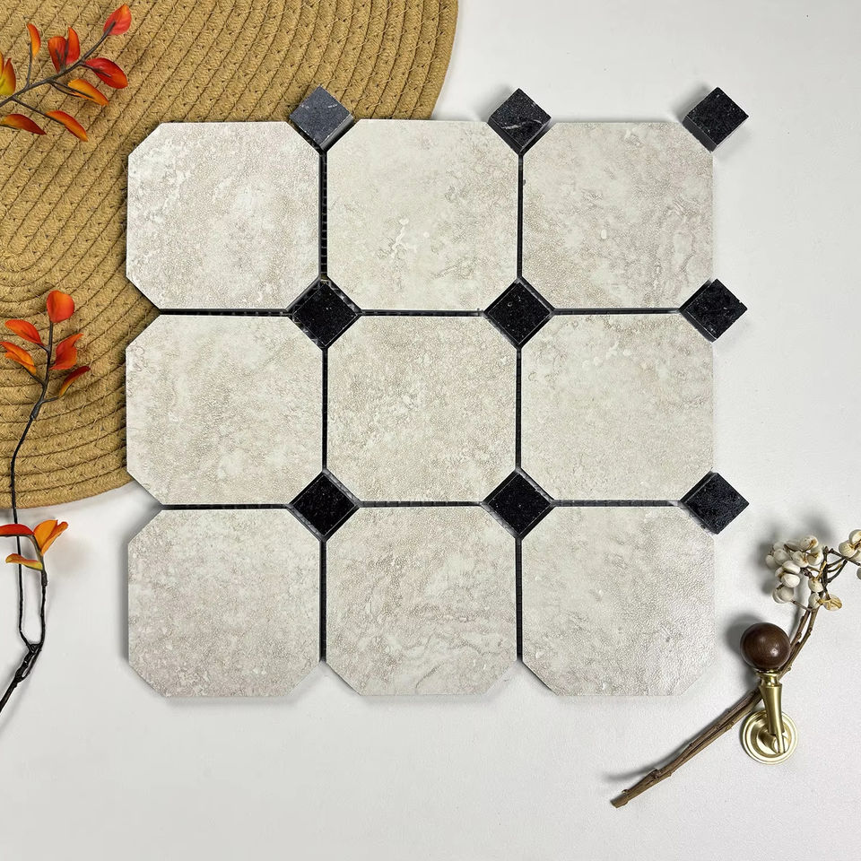 Thế Giới Gốm Sứ: Gạch Mosaic Đá Vôi Bát Giác Hiện Đại Thủ Công Wabi-Sabi Lát Sàn Nhà Hàng Ngoài Trời 300x300mm