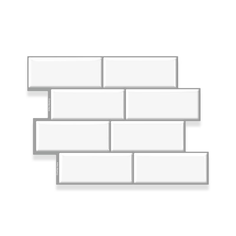 Gạch dán tường bóc dán PET chống thấm nước, thiết kế tường 3D họa tiết gạch nghệ thuật màu trắng, dùng cho nhà bếp và phòng khách.