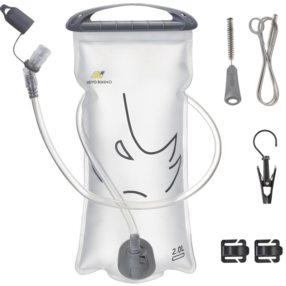Nevo Rhino Túi nước PEVA 2L mềm, tái sử dụng, chống thấm nước, dùng cho chạy bộ và leo núi, có gân tăng cường