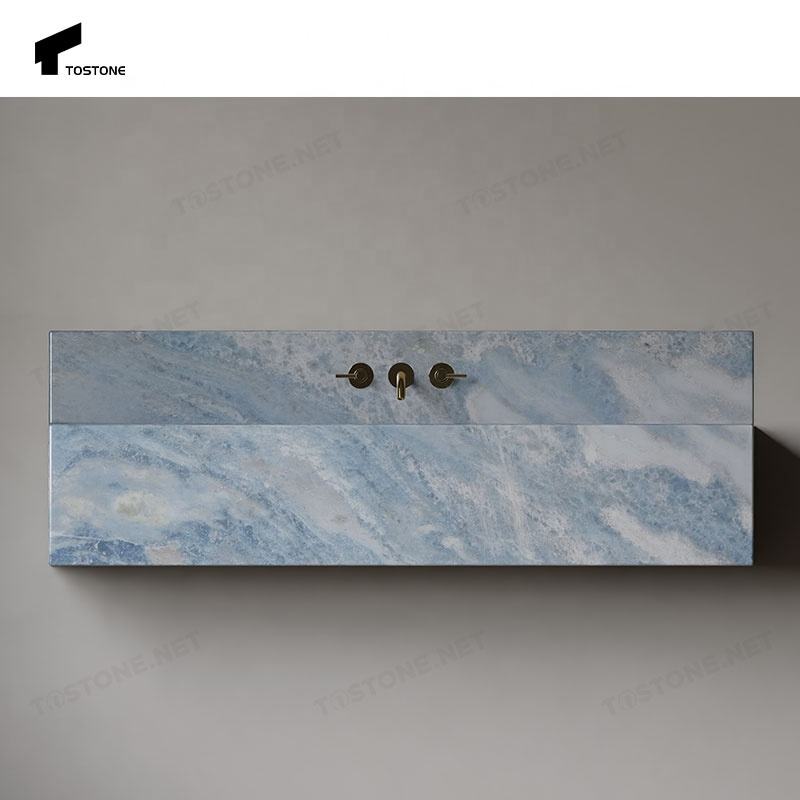 Tostone Bàn Lavabo Đá Cẩm Thạch Xanh Da Trời Tự Nhiên Vân Ánh Kim Loại Phong Cách Sang Trọng