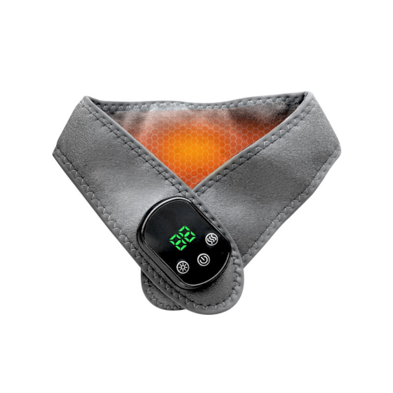 Thiết kế mới 2025 Gối cổ giữ ấm dạng ống, mát xa rung nhiệt không dây Type-C, màu xám