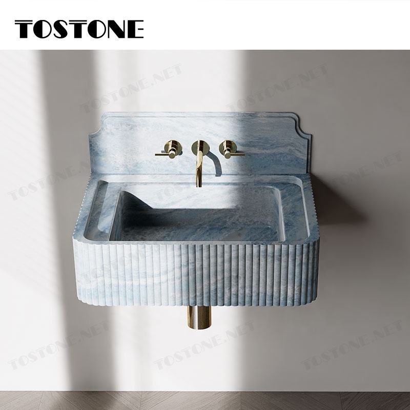 Tostone Chậu Rửa Đá Cẩm Thạch Xanh Bahia Tự Nhiên Phong Cách Đơn Giản Với Thiết Kế Cạnh Lượn Sóng