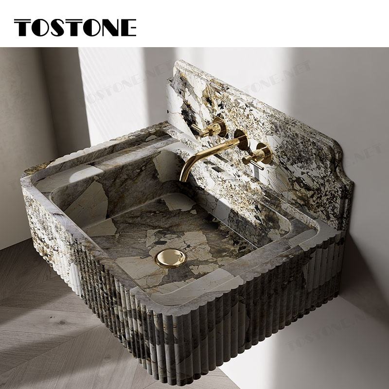 Chậu rửa Tostone Pandora tự nhiên phong cách đơn giản với thiết kế cạnh lượn sóng dùng để trang trí phòng tắm căn hộ, biệt thự, khách sạn