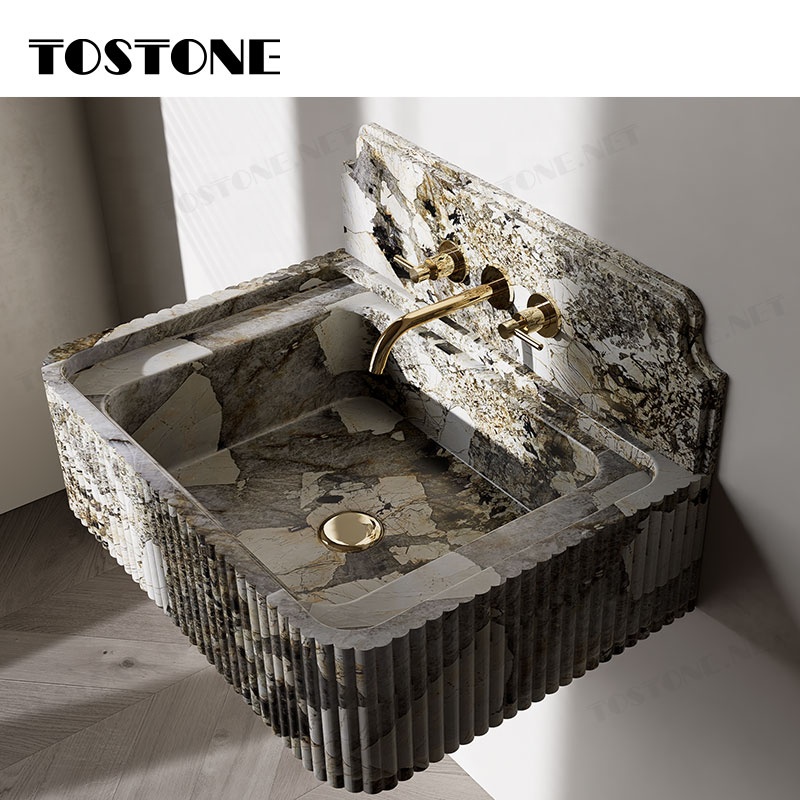 Chậu rửa Tostone Pandora tự nhiên phong cách đơn giản với thiết kế cạnh lượn sóng dùng để trang trí phòng tắm căn hộ, biệt thự, khách sạn