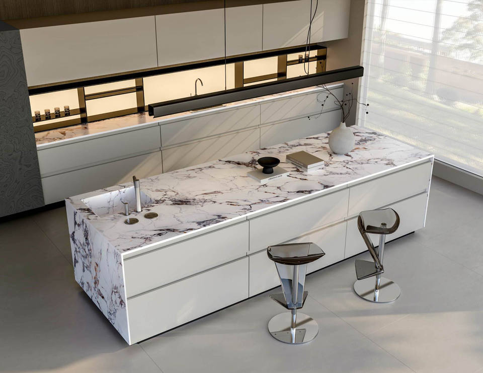 Đá nung kết trắng mới, xốp, vân đen vàng, dùng cho đồ nội thất tùy chỉnh, mặt bàn bếp, mặt bàn phòng tắm và quầy bar