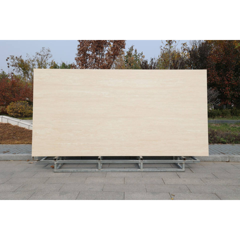 Tấm đá nung kết Travertine màu be vân tự nhiên cổ điển 1600x3200x12mm dùng cho mặt bàn văn phòng, bàn làm việc tại nhà