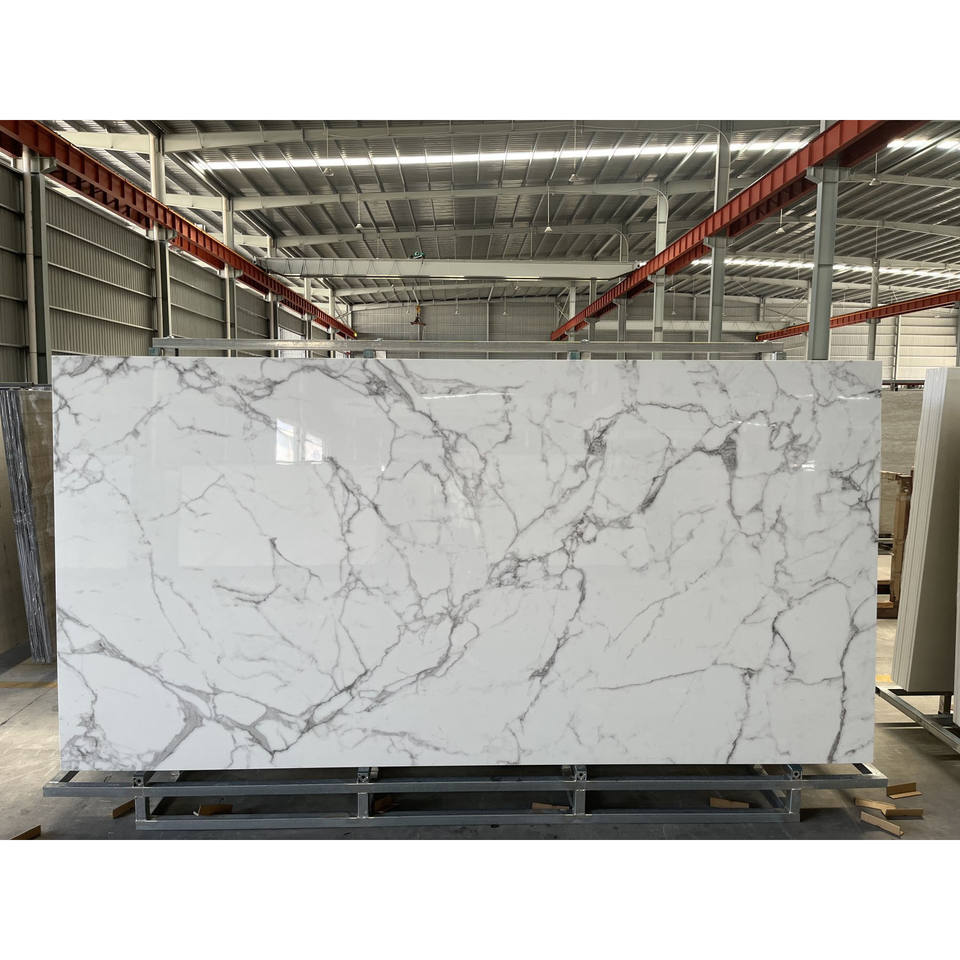 Tấm Đá Nung Kết Trắng Tuyết Cao Cấp Vân Xám Dùng Cho Mặt Bàn Bếp, Đảo Bếp