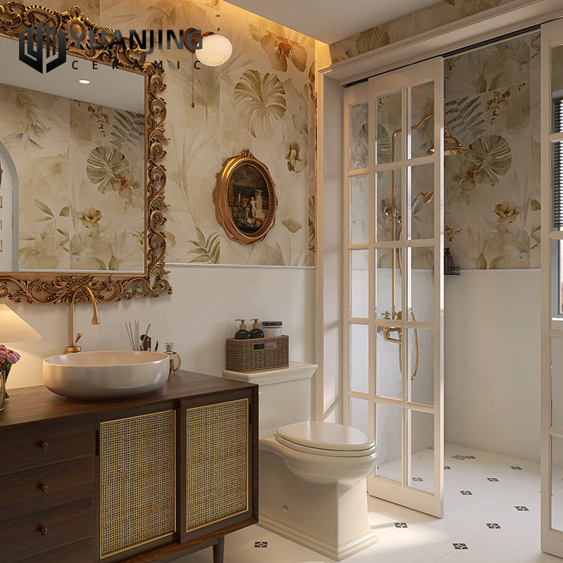 Gạch Porcelain Phong Cách Retro Pháp Hoa Văn Tráng Men Gốm Sứ Toàn Phần 600x1200 Độ Hút Nước Thấp