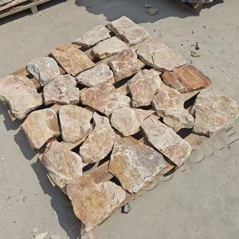 Tấm ốp ngoại thất đá rối tự nhiên vàng ngọc trai thiết kế hiện đại cho mặt tiền biệt thự công viên bền bỉ thương hiệu KMGSTONE bảo hành trên 5 năm