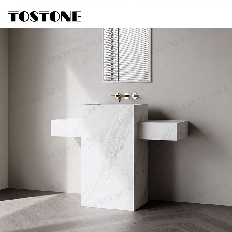 Tostone Bồn rửa chân đế đặt sàn bằng đá cẩm thạch trắng hiện đại