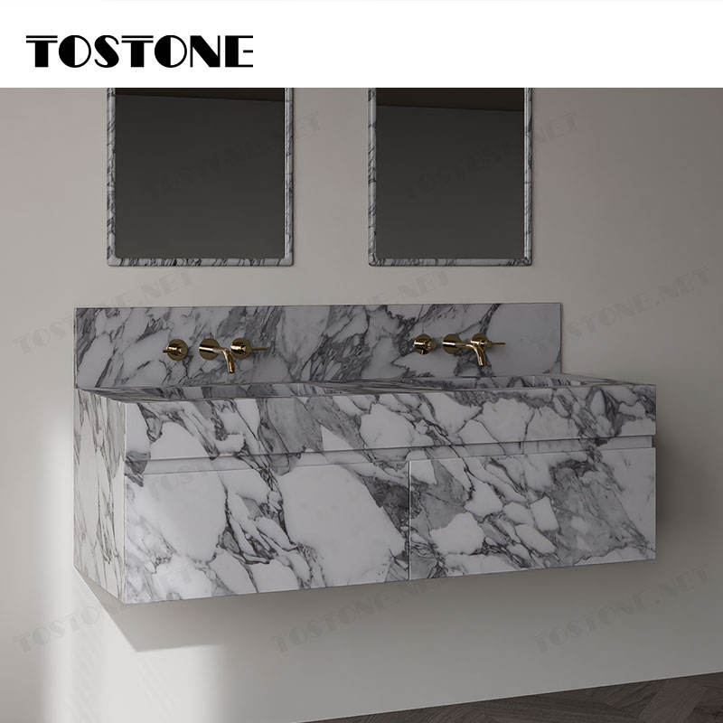 Tostone Tủ lavabo đá cẩm thạch sang trọng Arabescato Trắng bán chạy dành cho trang trí nội thất phòng tắm, nhà vệ sinh tại nhà ở hiện đại, biệt thự, khách sạn