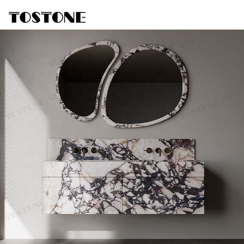 Tostone Mặt bàn lavabo phòng tắm gắn tường bằng đá hoa cương Calacatta Viola tự nhiên chống thấm nước bền bỉ, dùng cho nội thất tùy chỉnh phòng vệ sinh nhỏ