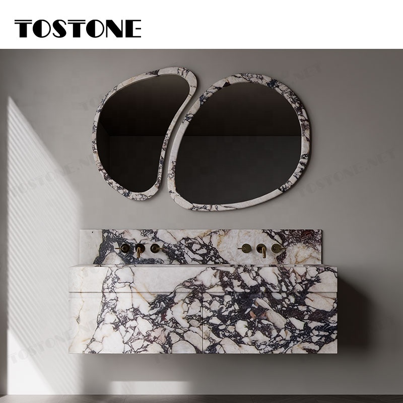 Tostone Mặt bàn lavabo phòng tắm gắn tường bằng đá hoa cương Calacatta Viola tự nhiên chống thấm nước bền bỉ, dùng cho nội thất tùy chỉnh phòng vệ sinh nhỏ