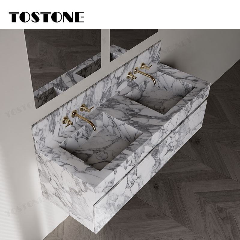 Tostone Giao hàng DDP Mặt bàn lavabo phòng tắm gắn tường bằng đá cẩm thạch Arabescato Corchia tự nhiên dành cho phòng vệ sinh nhỏ Nội thất tùy chỉnh
