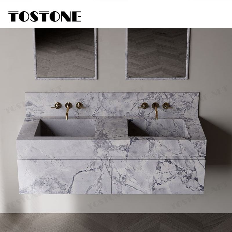 Tostone Mặt Bàn Lavabo Gắn Tường Bằng Đá Quartzite Xám Vân Bụng Cá Tự Nhiên Đẹp Cho Nội Thất Tùy Chỉnh Phòng Vệ Sinh Khách