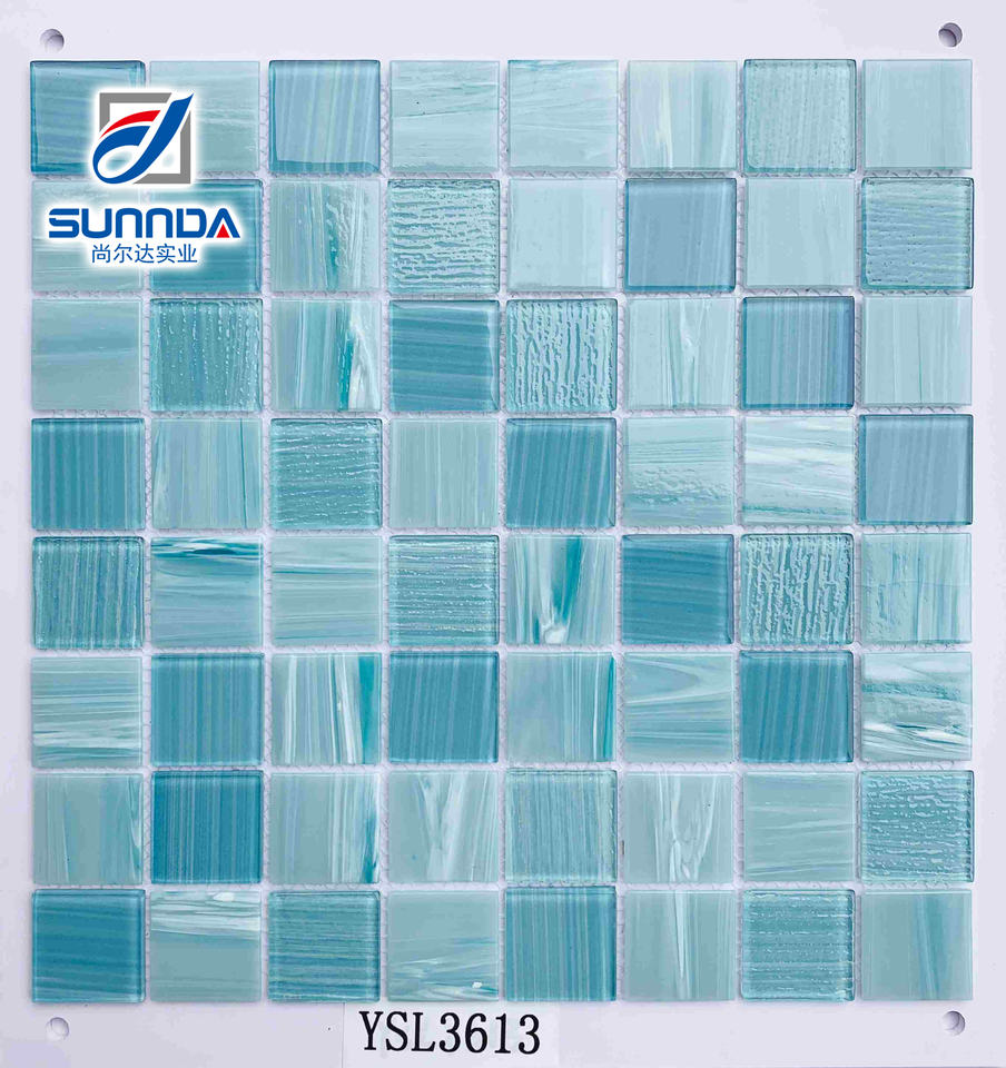 Gạch Mosaic Thủy Tinh Chất Lượng Cao Màu Xanh Ghép Keo Nóng Chảy Cho Hồ Bơi