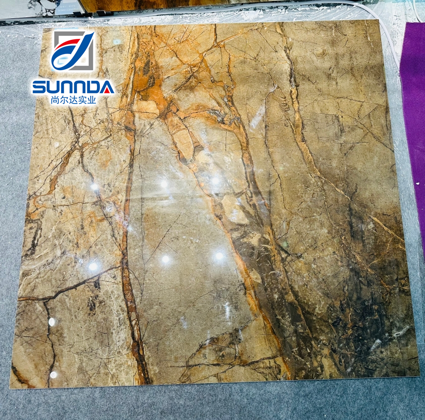 Gạch Porcelain Tráng Men Đánh Bóng, Bề Mặt Bạc Ánh Vàng Bạc, Thiết Kế Vân Đá Cẩm Thạch Nổi Bóng 600x1200